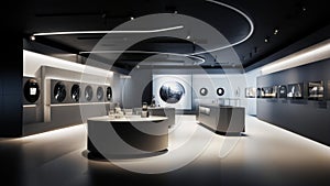 technology showroom with a simple plain wall mockup HD black and white color