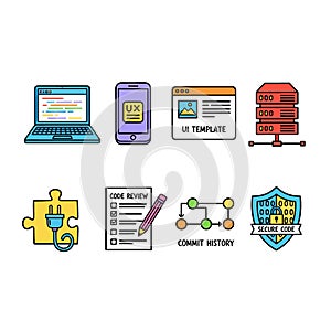 Technology and software development icons set
