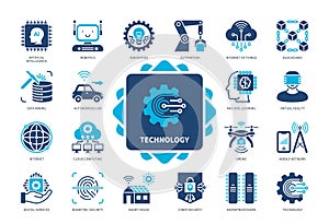 Technology solid icon set