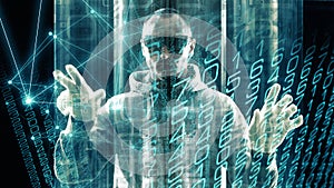 Global network machine learning, computer code digits, cloud big data security concept