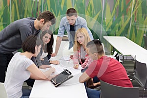 Technology students group in computer lab school classroom