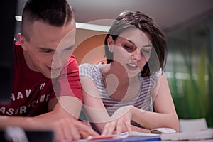 Technology students group working in computer lab school class