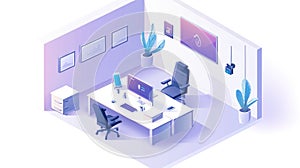 technology synchronizing conference room in isometric style