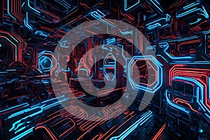 Technology-themed abstract background with blue and red lines creating a high-end, futuristic design. Ideal for a tech-focused photo