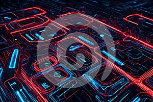 Technology-themed abstract background with blue and red lines creating a high-end, futuristic design. Ideal for a tech-focused photo