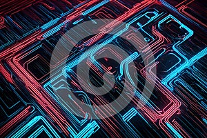 Technology-themed abstract background with blue and red lines creating a high-end, futuristic design. Ideal for a tech-focused photo