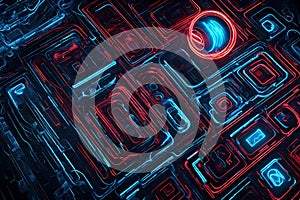 Technology-themed abstract background with blue and red lines creating a high-end, futuristic design. Ideal for a tech-focused photo