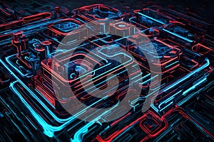 Technology-themed abstract background with blue and red lines creating a high-end, futuristic design. Ideal for a tech-focused photo