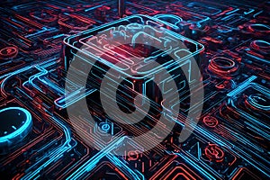 Technology-themed abstract background with blue and red lines. High-end tech wallpaper featuring sleek and dynamic lines photo