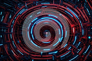 Technology-themed abstract background with blue and red lines. High-end tech wallpaper featuring sleek and dynamic lines photo