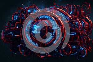 Technology-themed abstract background with blue and red lines. High-end tech wallpaper featuring sleek and dynamic lines photo