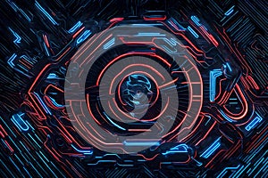 Technology-themed abstract background featuring blue and red lines. High-end tech wallpaper design showcasing dynamic lines and a photo