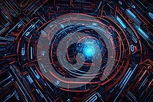 Technology-themed abstract background featuring blue and red lines. High-end tech wallpaper design showcasing dynamic lines and a photo