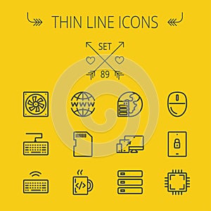 Technology thin line icon set