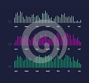 Technology UI infographic. Admin dashboard, interactive data chart diagram, HUD tech website screen. Vector illustration