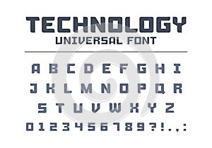 Technology universal poster font type. Strong, construction, engineering, techno alphabet.