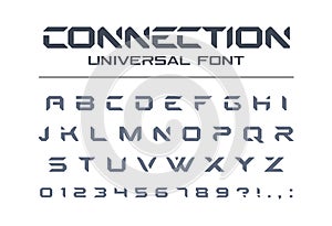 Technology universal vector font. Geometric, sport, futuristic, future techno alphabet.