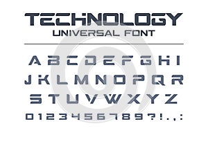 Technology universal vector font. Geometric, sport, futuristic, future techno alphabet.