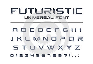 Technology universal vector font. Geometric, sport, futuristic, future techno alphabet.