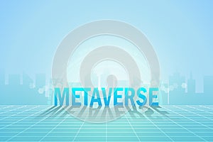 Technology, user interface 3D experience. Computer generated word metaverse in city buildings futuristic environment