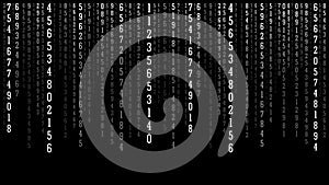 Technology vector binary code. Random falling digits on screen. Hacked software. Matrix sciense background. Big data analytics