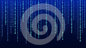 Technology vector binary code. Random falling digits on screen. Hacked software. Matrix sciense background. Big data analytics