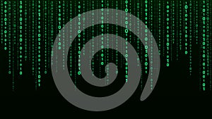 Technology vector binary code. Random falling digits on screen. Hacked software. Matrix sciense background. Big data analytics