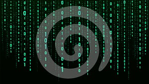 Technology vector binary code. Random falling digits on screen. Hacked software. Matrix sciense background. Big data analytics
