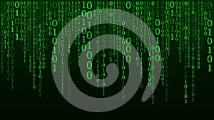 Technology vector binary code. Random falling digits on screen. Hacked software. Matrix sciense background. Big data analytics