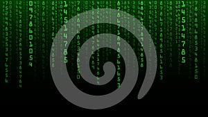 Technology vector binary code. Random falling digits on screen. Hacked software. Matrix sciense background. Big data analytics