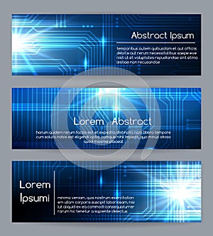 Technology web banners or abstract website tech digital and medical banner templates vector illustration