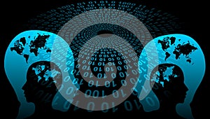 Technology world binary web background. Abstract Artificial intelligence. world network  technology communication background.