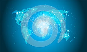 Technology World Map, Global Media Tranfer, Connection Concept Digital Network Design For Website