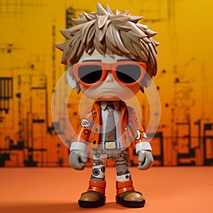 Technopunk Anime Figure With Sunglasses And Orange Shirt