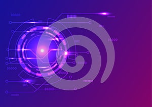 Techonology banner in blue and purple color background. Template of futurism with concept of world wide network connected.