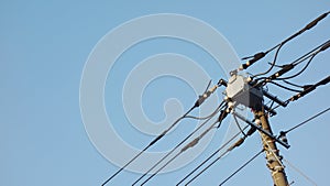 Tecnology of electric pole in Japan with blue sky background