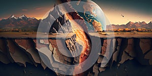 Tectonic plate shift and tectonic fault concept. Generative AI photo