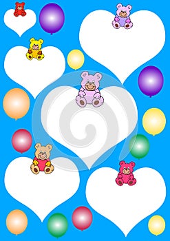 Teddies on white hearts
