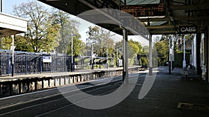 Teddington Railway Station and Empty Platform in Teddington London Uk