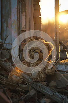 Teddy Bear Amidst Rubble