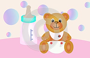 Teddy bear and baby bottle