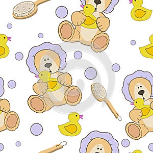 Teddy bear bath time seamless pattern