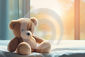 teddy bear in bed in hospital AI generated