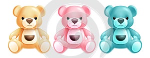 Teddy bear birthday vector set design. Birthday teddy bear cartoon characters