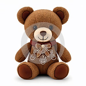 Teddy bear with a bow on a white background. 3D illustration.