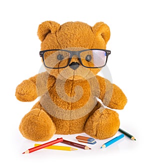 Teddy bear child drawing concept isolated white background