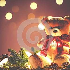 Teddy bear in Christmas decorations
