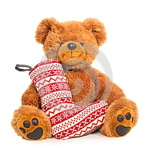 Teddy bear with Christmas stocking