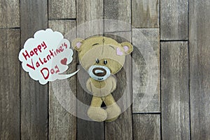 Teddy Bear and colourful hearts and words Â«Happy Valentines Day