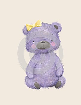 Teddy bear, cute animal for children`s room decoration, greeting card, woodland illustration, cartoon bear